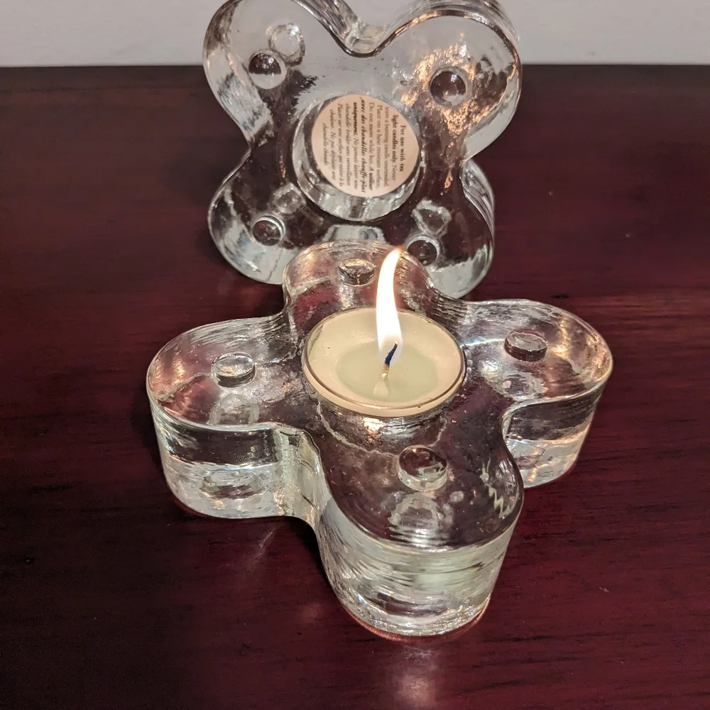 Pier One Candlestick Holders Light Pair Heavy Glass Vintage 90s Stacked Clear